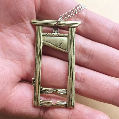 

antique bronze silver Guillotine necklace silver french Guillotine pendant necklace