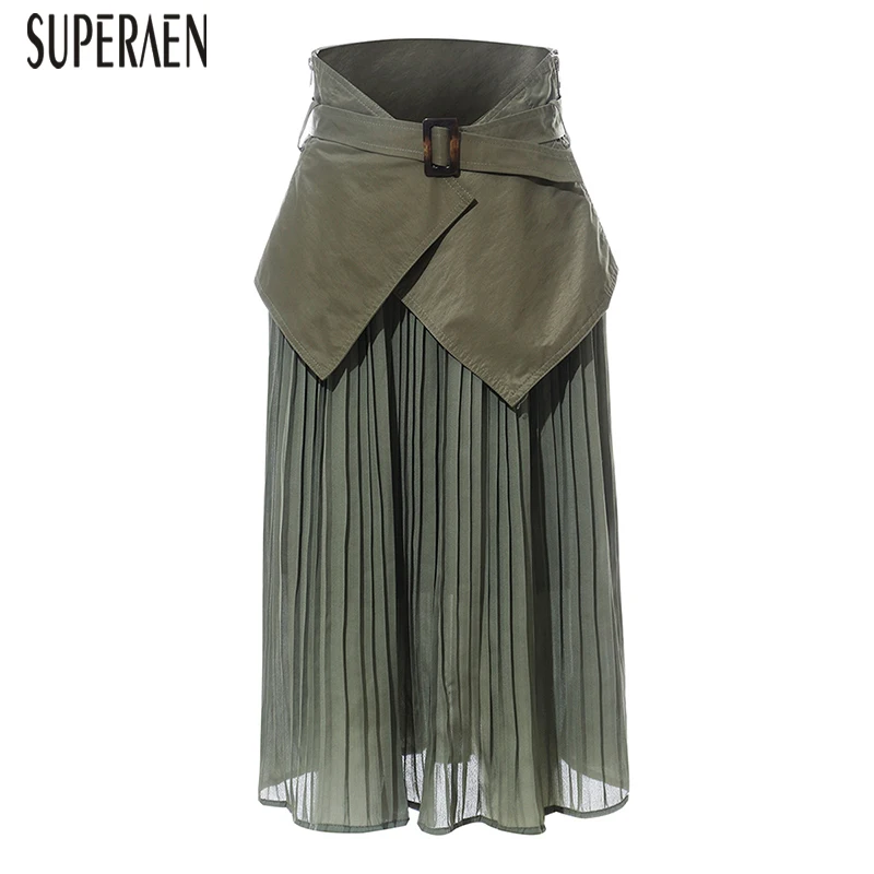 

SuperAen Fashion Fashion Women Pleated Skirt Solid Color Wild Casual Ladies Skirts Summer New 2019 Europe Skirts Female