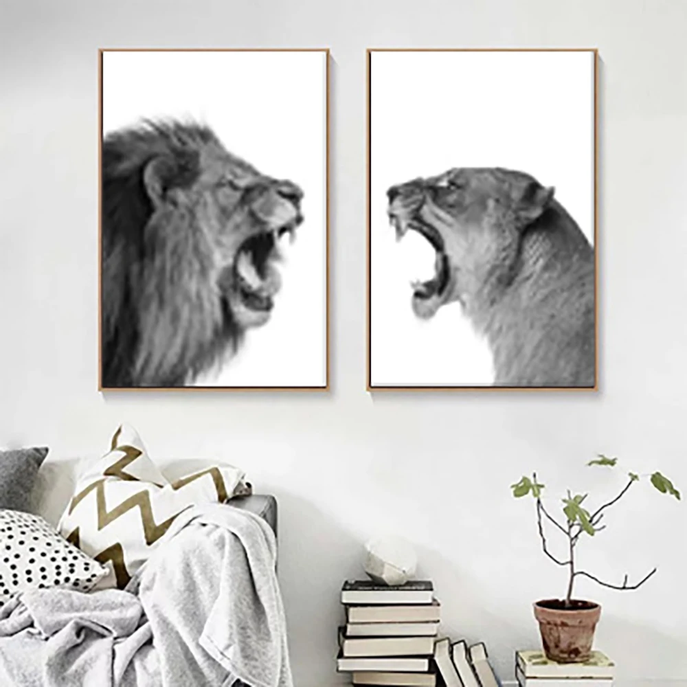 

Lion decor painting poster black white animal art canvas painting no photo frame family hotel gallery decor new home gift sale