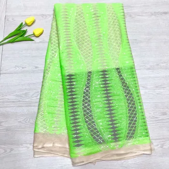 

Latest 3D African Tulle Lace Fabric Grass Green African Lace Fabric With Sequins Embroidered Nigerian French Net Lace Fabric
