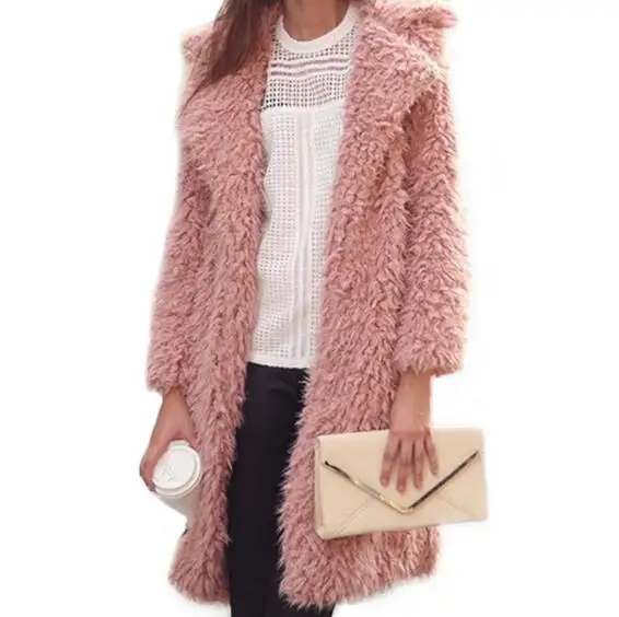

2018 Winter new wool coat women's jacket lapel furry long coat