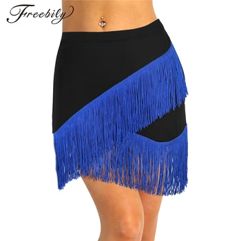 

Women Elastic Waistband Tango Rumba Ballroom Latin Dance Skirt Adult Fringe Flowing Tassels Latin Skirt Stage Dance Wear