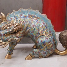 Bi002257 2" Китай Дворец Бронза Медь Перегородчатой злых духов Ци лин Единорог Kylin Статуя