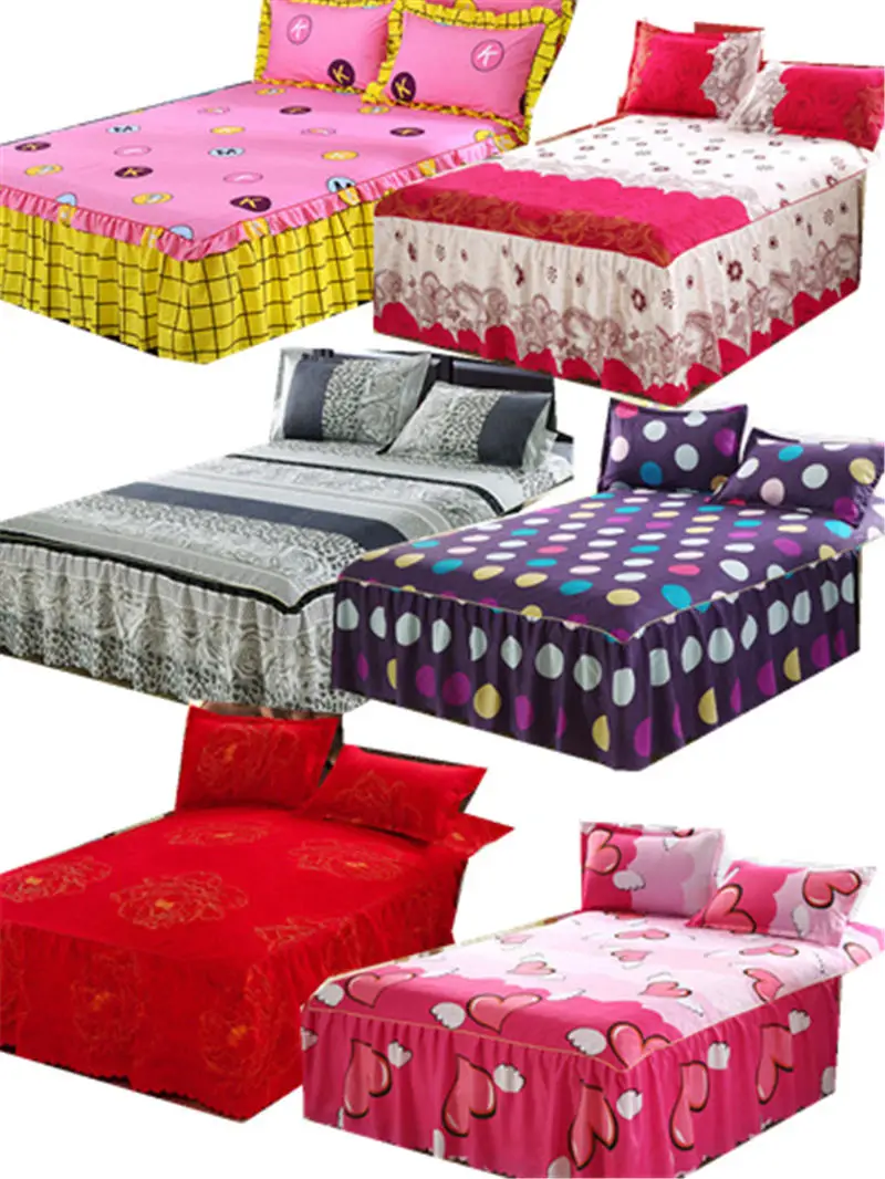 

2018 bed skirt high quality cotton printed bedding bed skirt bed cover garden flower bed decoration