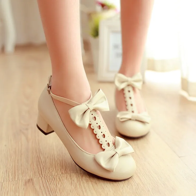 

Big Size 11 12 13 14 15 16 17 18 19 ladies high heels women shoes woman pumps Butterfly knot with round head and thick heel