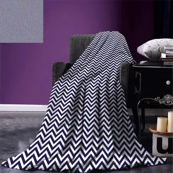 

Navy Blue Throw Blanket Vertical Chevron Zig Zag Stripes Pattern in Classical Maritime Colors Retro Warm Microfiber