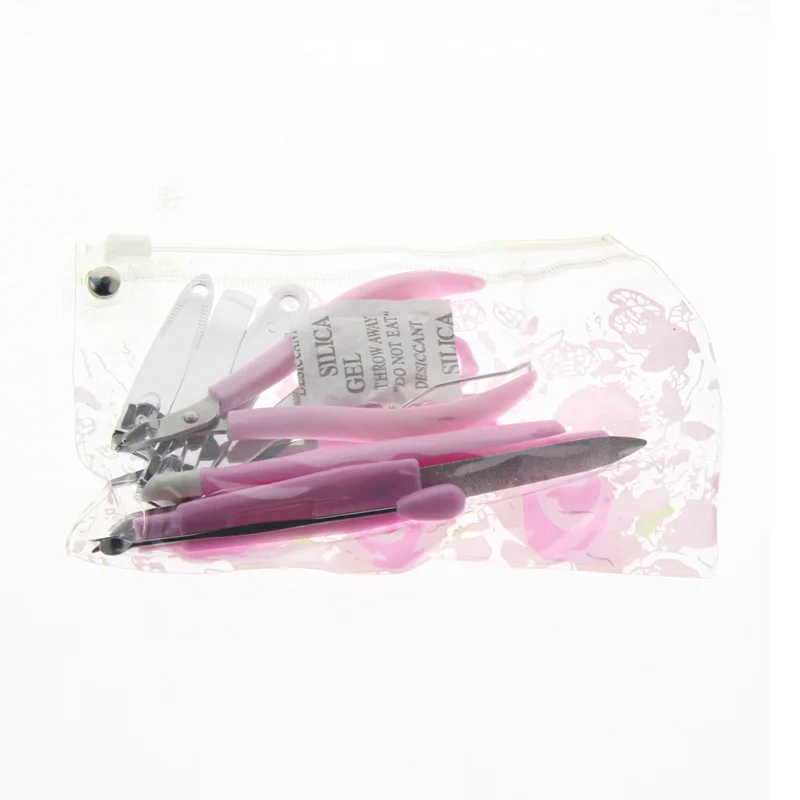 9 шт./компл. профессиональный набор для маникюра и педикюра, инструмент включают пилочка для ногтей Clipper толкатель, ножницы, пинцет, ушной ножницы для кутикулы ножницы - Цвет: Розовый
