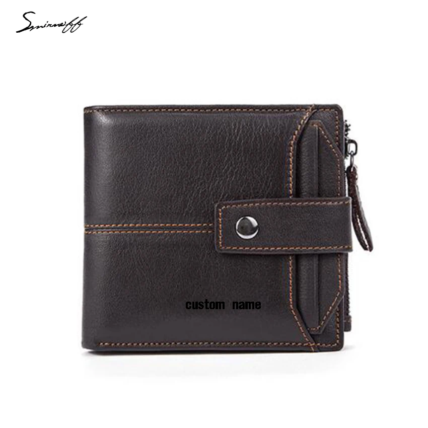 

Portable Card Holders genuine leather Wallet Male Small Zip Coin Pocket Purse Short Hasp Design Custom Name Gifts Men Wallets