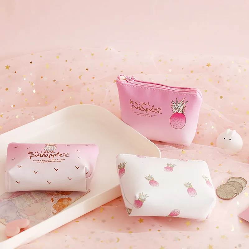 

Creative Small Pocket Money Bag Coin Purse Girl Pink Pineapple Cute Mini Wallet Zipper Coin Holder Bank Storage Bag Purses Women