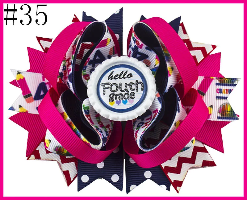 

free shipping 50pcs 4.5'' School Hair Bow Go back to School Stacked Boutique Hair Bow Crayon hair bow pencil hair bows