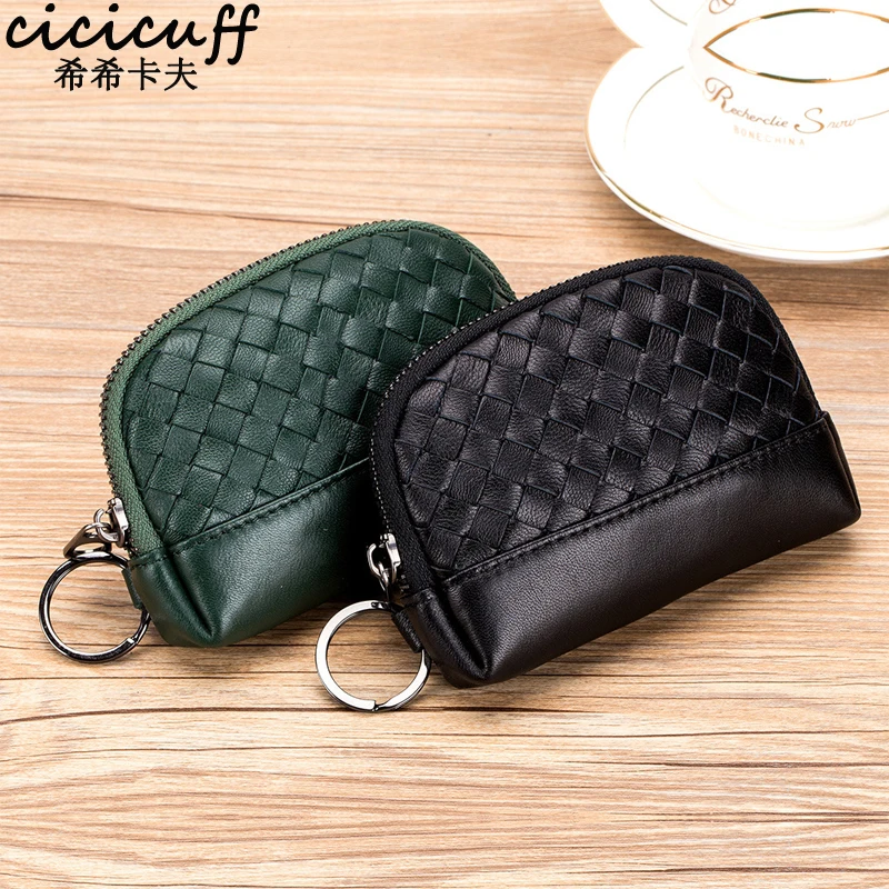 

Ladies Real Leather Wallets Coin with Zipper Solid Women Wallet Weave Genuine Leather Small Luxury Brand Female Purse Fashion