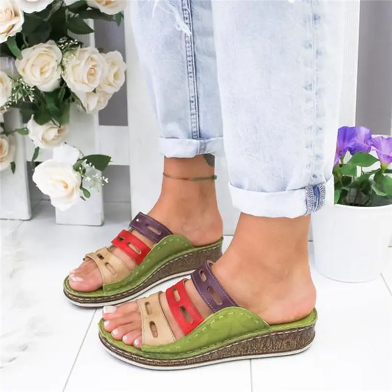 HEFLASHOR New Summer women slippers Rome Retro casual shoes Thick bottom open toe sandals beach slip on slides female