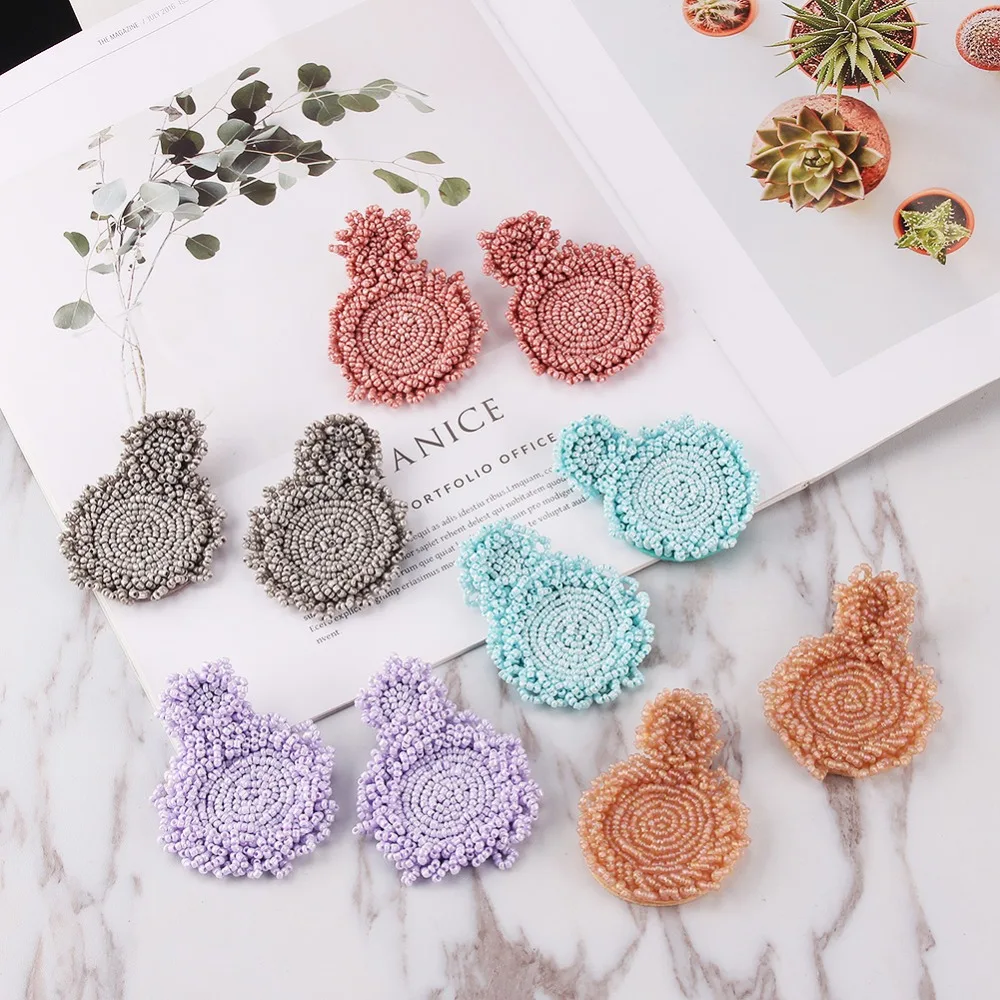 

New Bohemian Big Geometric Bead Round Drop Dangle Earrings for Women Handmade Statement Earrings Party Gift Accessories