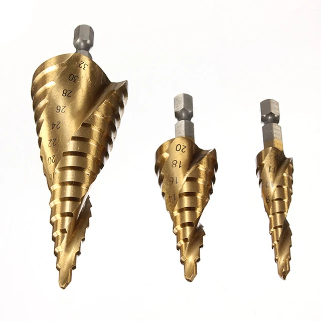 High Quality ! 3pcs HSS Spiral Grooved Step Drill Drills Bit 4mm to