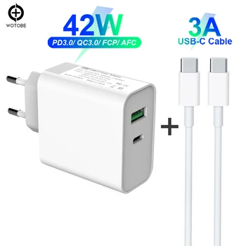 

42W TYPE-C USB-C Power Adapter,PD30W QC3.0 Charger For USB-C Laptops MacBook Pro/Air iPad Pro Samsung iPhone (Standardized Cable