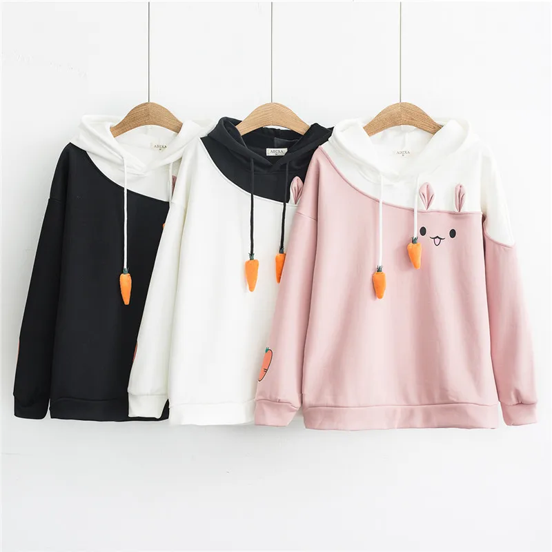 Merry Pretty Women Hoodies Animal Lovely Pullover Kawaii Rabbit Sweatshirt Cute Bunny Graphic Outer