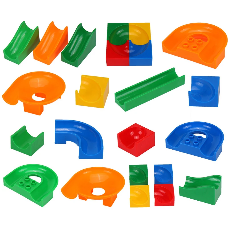 كبيرة اللبنات الكرة متاهة سباق تشغيل المسار الاكسسوارات متوافق LegoINGS Duploe الطوب الشريحة المرور Slideway لعبة للأطفال