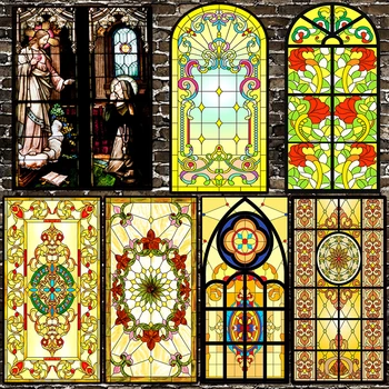 

1 Roll Church Stained Glass Adhesive Film Privacy Window Film Frosted Heat Transfer Vinyl for Church Decoration Privacy Glass