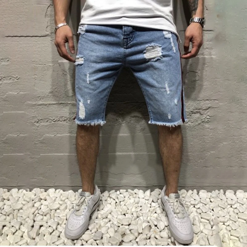 

Mens Denim Jeans Hole Shorts New Calf-Length Pants Fashion Jean Shorts Male Slim High Quality Denim