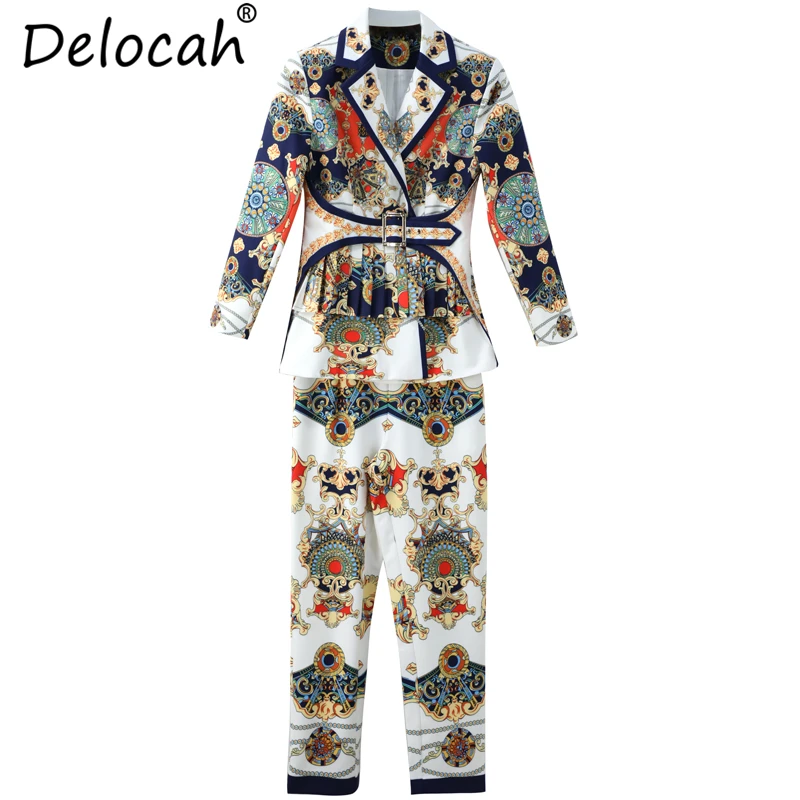 Delocah, Осенний Женский комплект, костюмы, модный дизайн, длинный рукав, Ретро стиль, темперамент, тренд, длинные штаны, комплект из двух предметов