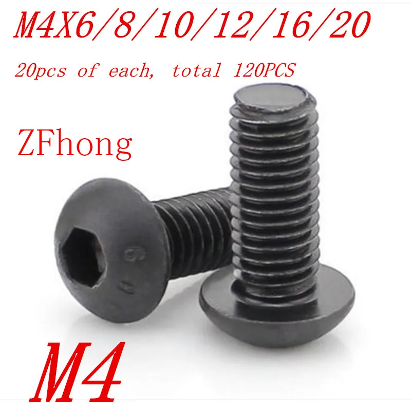 

120pcs M4*6/8/10/12/16/20 M4 ISO7880 black hex socket button head screw Assortment kit