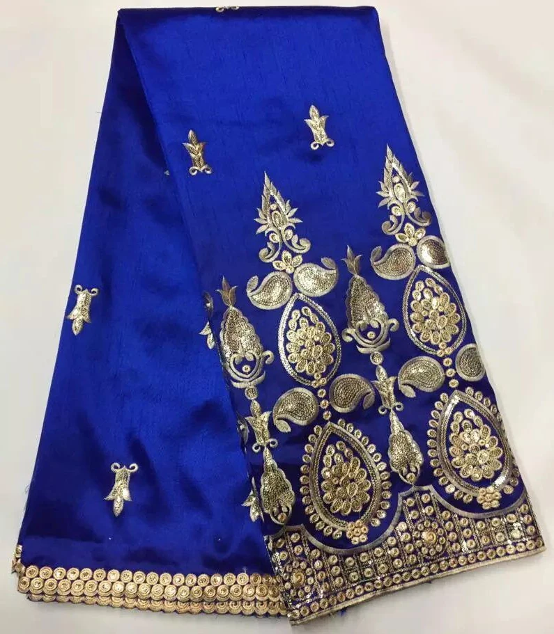 

HOT African George Lace Fabric Good Looking Embroidered Royal blue George Lace With Gold Sequins Nigerian Lace Fabrics