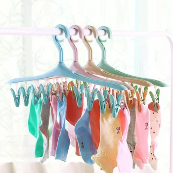 

Candy Color Drying Rack Multi-functional Windproof Buckle Hanger With 8 Clips Baby Clothes Socks 360 Degree Rotation Drying Rack