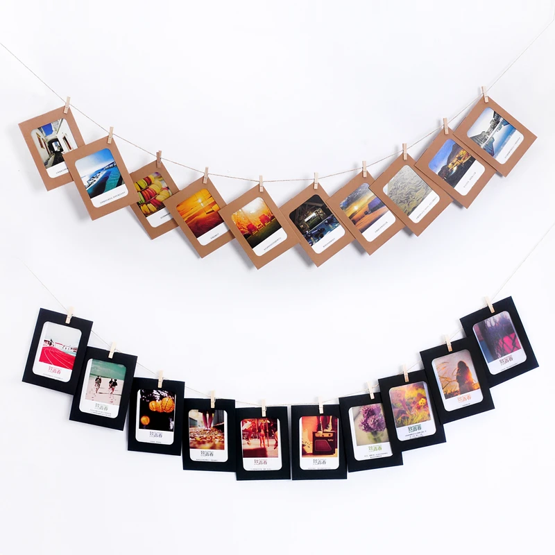 

1 set DIY Kraft Paper picture frame for wall hanging photo frame with clip rope Baby Photo Holder home Wedding Decoration