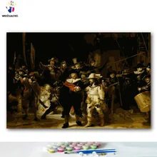 DIY цветные картинки по номерам с цветами De Nachtwacht знаменитая картина Картина Рисунок Живопись по номерам в рамке