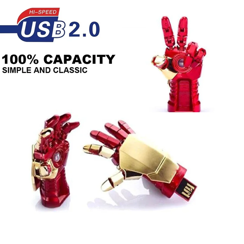 

Metal usb flash drive Creative IRON MAN hand LED light pendrive Shape Movable Joint U Disk Portable 4GB 8GB 16GB USB pen drive