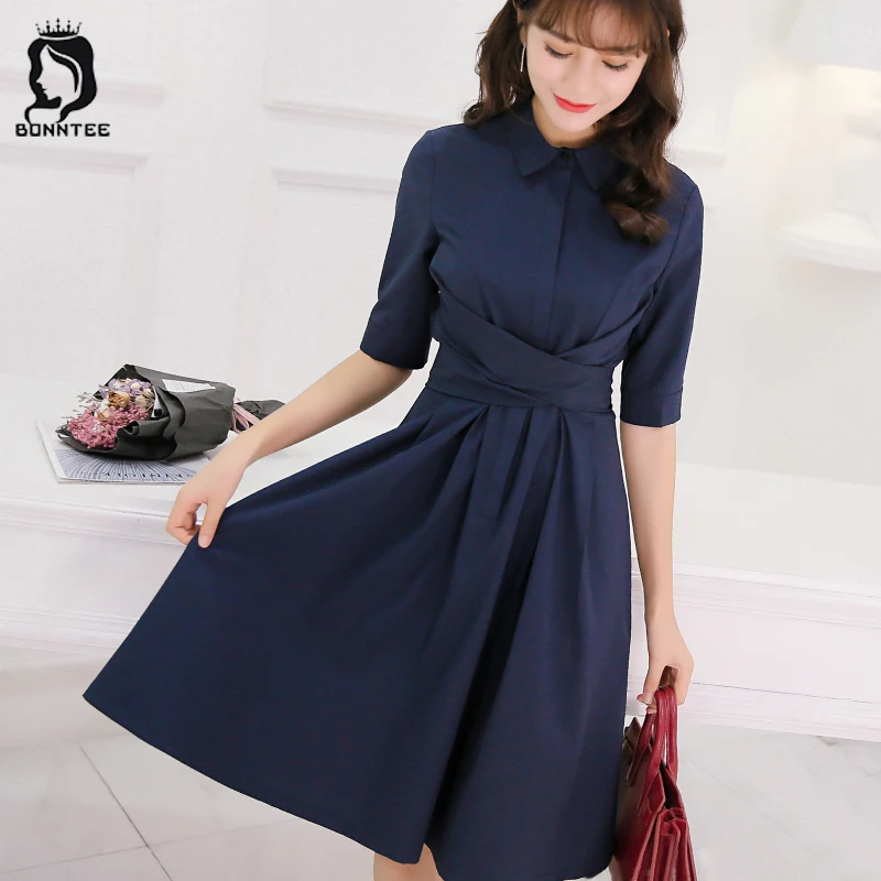 

Women Summer Dress Fashion Womens Elegant Patchwork Females Solid Color Female Trendy 5 Quarter Sleeve Dresses Ladies New Style