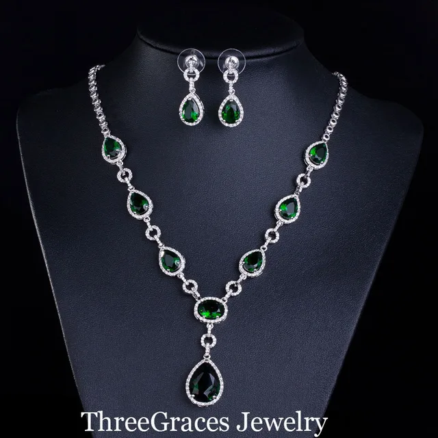 4 Color Options Elegant Emerald Green Cubic Zirconia Stone Necklace 4 Color Options Elegant Emerald Green Cubic Zirconia Stone Necklace And Earrings Costume Jewelry Sets For