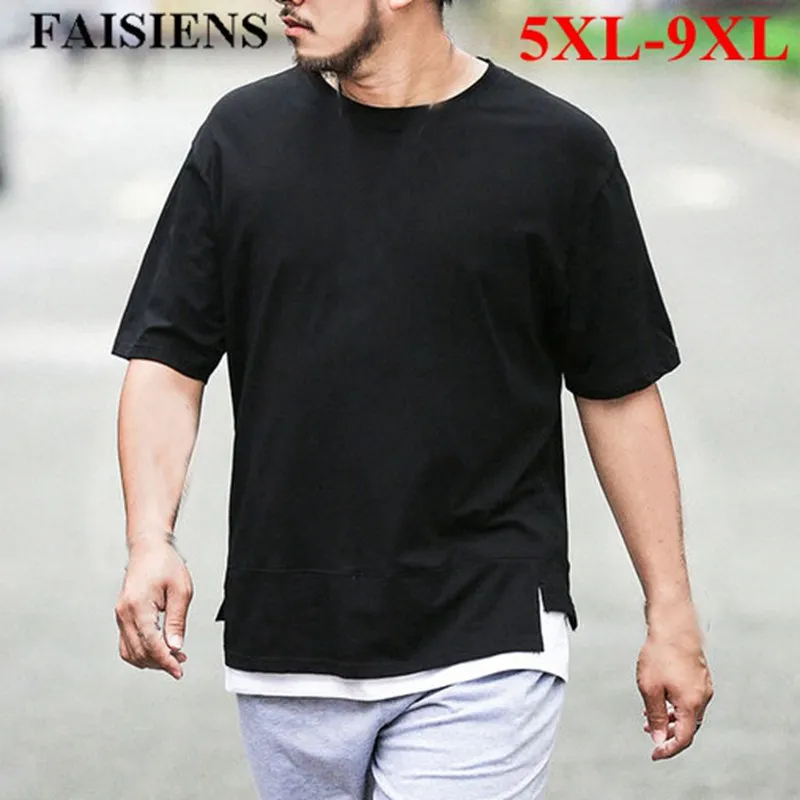 

FAISIENS Summer Hipster 8XL 9XL Large Size T-shirt Patchwork O Neck Short Sleeve Black Orange 6XL 7XL Plus Size Mens T Shirt