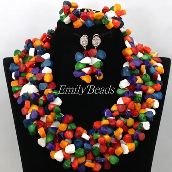

Multicolored African Jewelry Sets 2016 New Nigerian Wedding Coral Beads Jewelry Set Indian Bridal Necklace Free Shipping CJ606