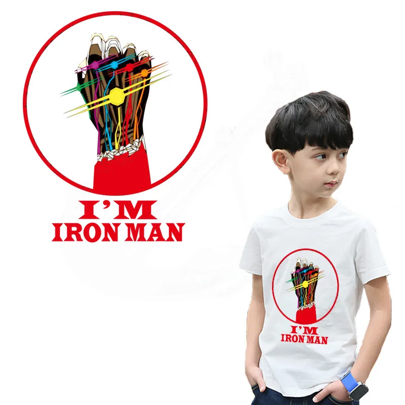 

I'M IRON MAN Iron-On patches for clothes DIY children T-shirt clothing patches Thermal transfer Luffy Infinity stones sticker