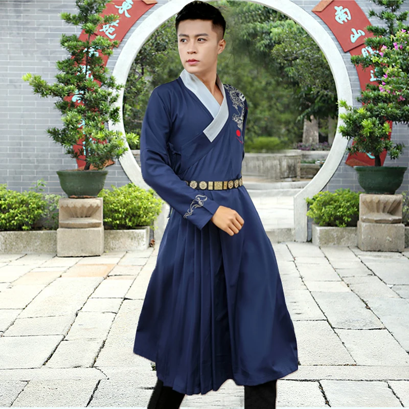 Китайский jinyi Wei костюм мужчины народном стиле ретро хлопок Hanfu Китая Длинные платье традиционная китайская одежда династии Мин гвардии