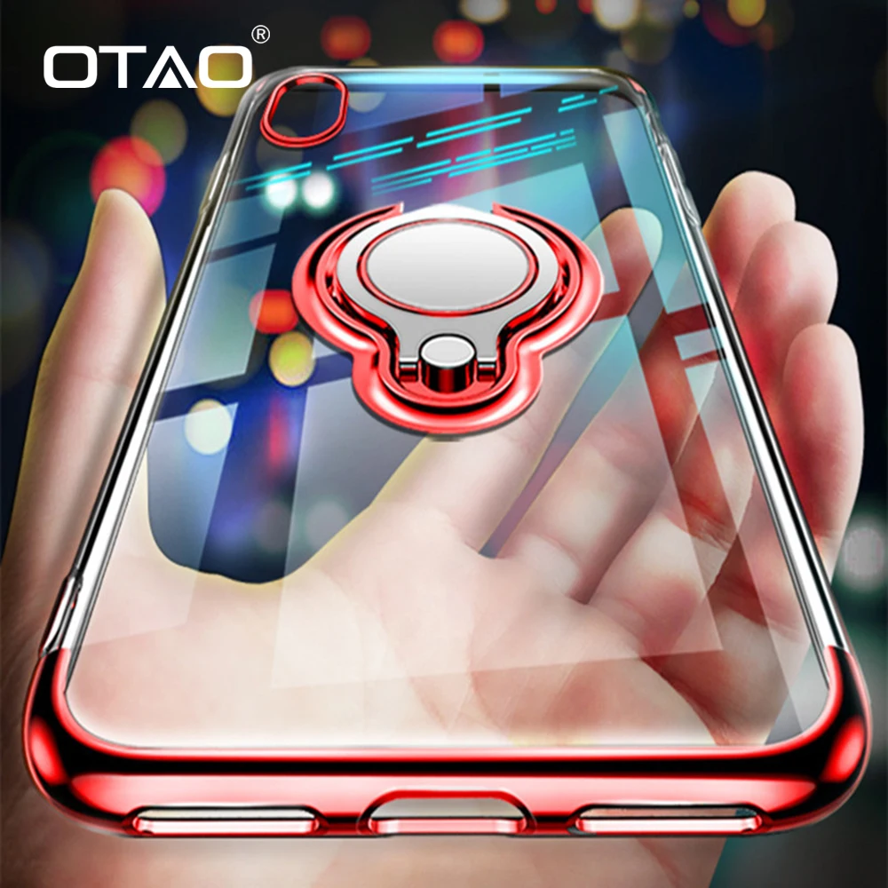 OTAO Ultra Thin Transparent Phone Case For iPhone XS MAX XR X 8 7 6 6S Plus Car Magnetic Cases Finger Ring Holder Cover Coque