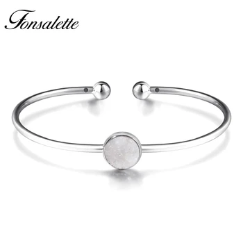 

Natural Agate Druzy Elastic Cuff Bangles Round Circle Disc Crystal Drusy Bangle&Bracelet Wonman Jewelry Mother's Gift ZK40
