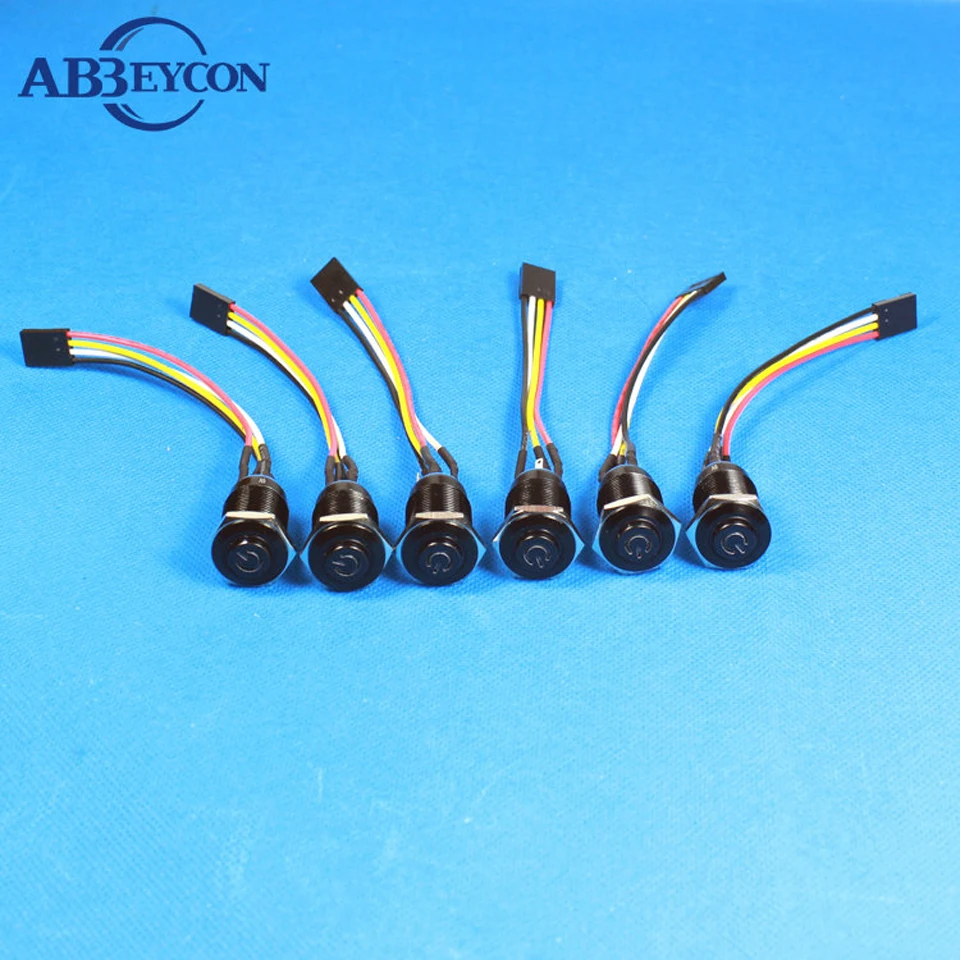 

16mm Latching Ring And Power Symbol Led Illuminated Black Anodized Switch With 150Mm Cable Connector Car Ignition Starter Light