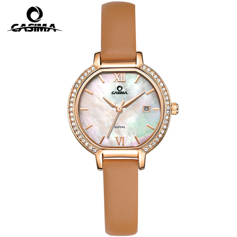 

CASIMA Lather Band Women Luxury Watch Lady Elegant Fashion Rhinestone Bracelet Quartz Watches Female Auto Date Clock