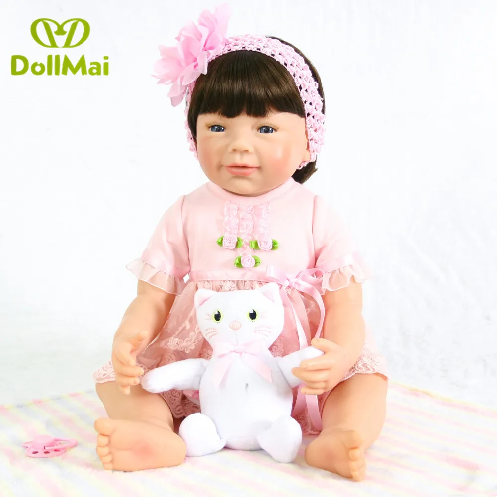 

22" /56cm Full silicone vinyl Toddler Baby Doll Toys pink dress Princess Toddler Girls Babies Doll Toy Lovely Child play house