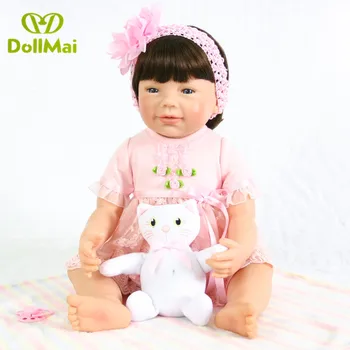 

22" /56cm Full silicone vinyl Toddler Baby Doll Toys pink dress Princess Toddler Girls Babies Doll Toy Lovely Child play house