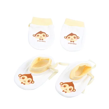

Newborn Anti Scratch Gloves Organic Cotton Soft Baby Gloves Socks Sets Cartoon Bear Monkey Boys Girls Pack Mittens Socks Suits