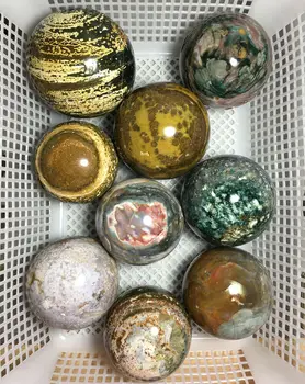 

12kg 9pcs wholesale Different size color crystal natural polished ocean jasper crystal ball