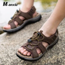 M-anxiu/ г. Летние мужские сандалии повседневные летние сандалии ручной работы из натуральной коровьей кожи с нескользящей подошвой
