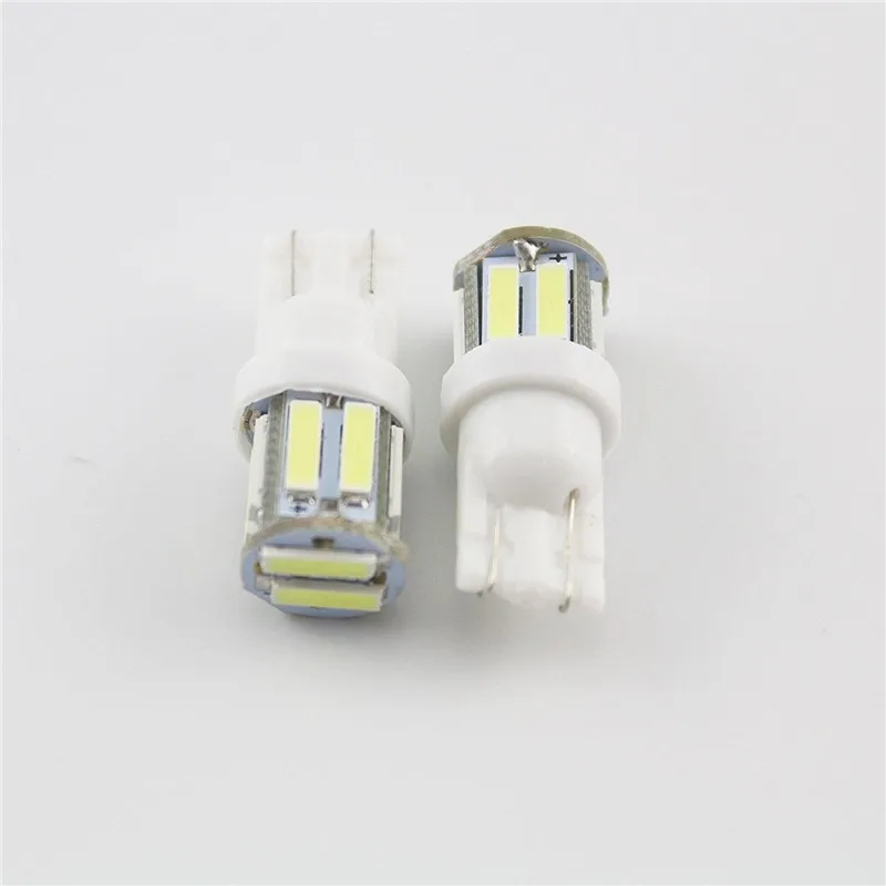 100 шт автомобилей Светодиодный T10 10 SMD 7020 светодиодный 194 168 501 10 светодиодный 7014 приборные лампы Авто индикатор двери огни супер яркий белый DC 12 V