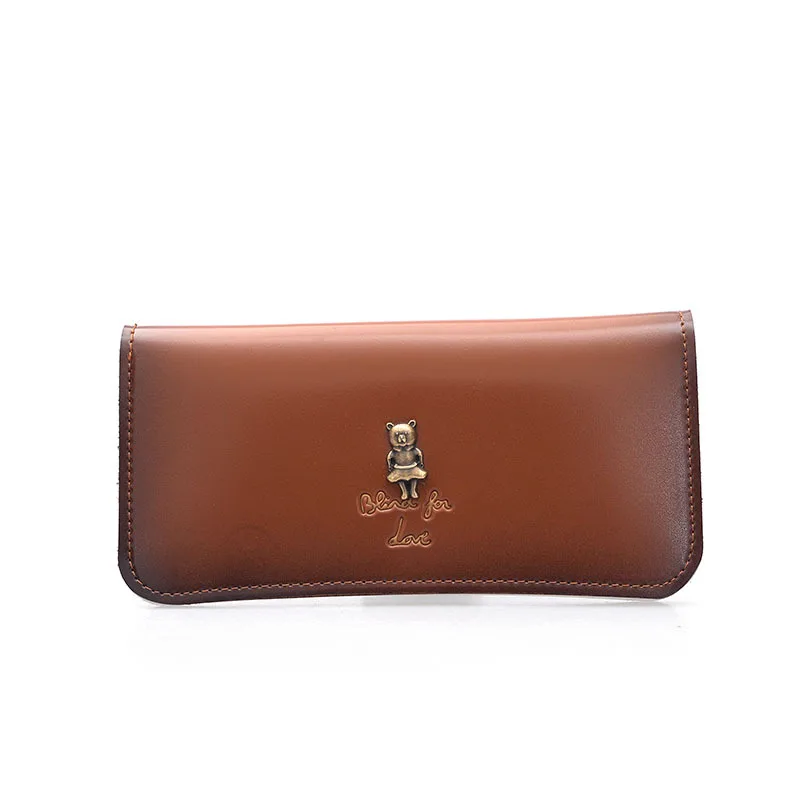 

2019 New Bear metal Retro Wallet Female Purse PU Leather handbag practical Women wallets and purses Vintage Long Wallets