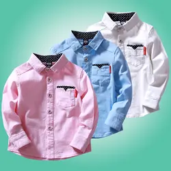 Рубашка для мальчиков с отложным воротником для маленьких мальчиков хлопковые рубашки Длинные рукава Детские рубашки для детей 2018