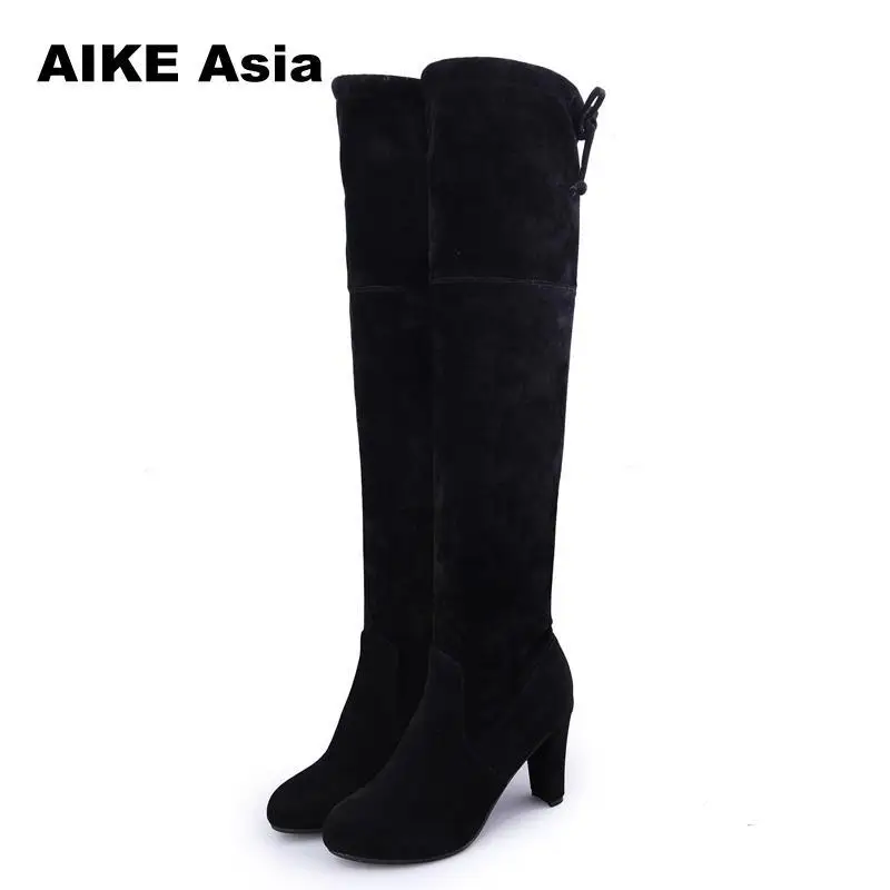 Г., весенние ботфорты в западном стиле женские сапоги на высоком квадратном каблуке пикантные женские модные ботинки на шнуровке,#9527 - Цвет: 9527 Black