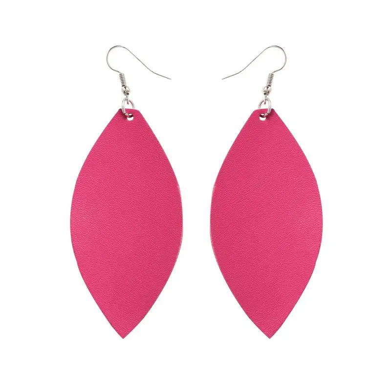 

Leather Teardrop Earrings Leaf Bohemian Drop Dangle Earring Women Boho Hot Pink Black Long Pendiente Boucle D Oreille for Party